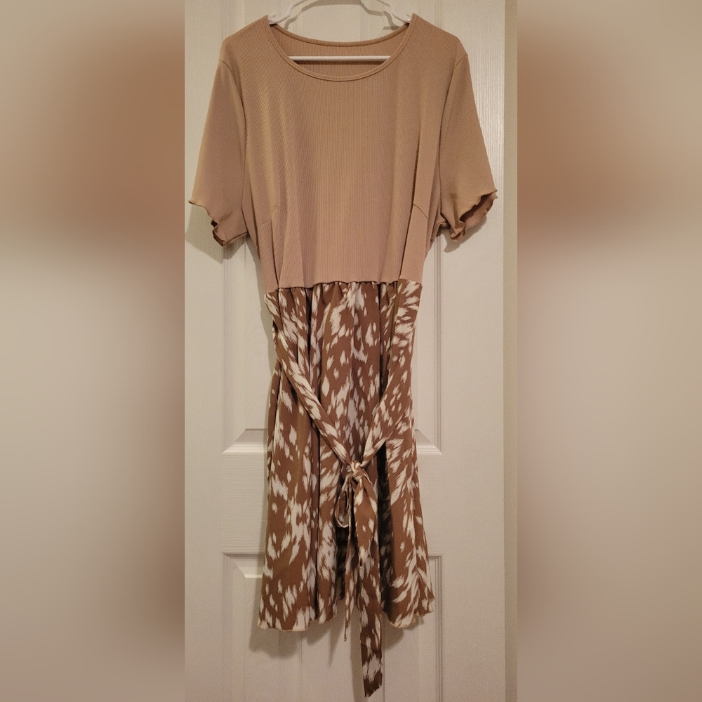SHEIN Tan and Cream Midi Dress